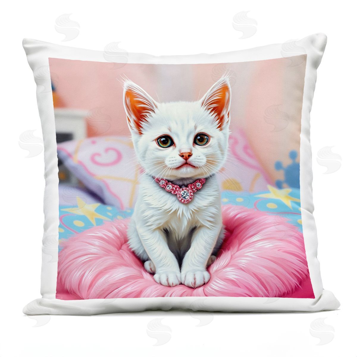 Tabz Jones Diamonds & Cuddles Kitten Plush Polyester Art Print Pillow