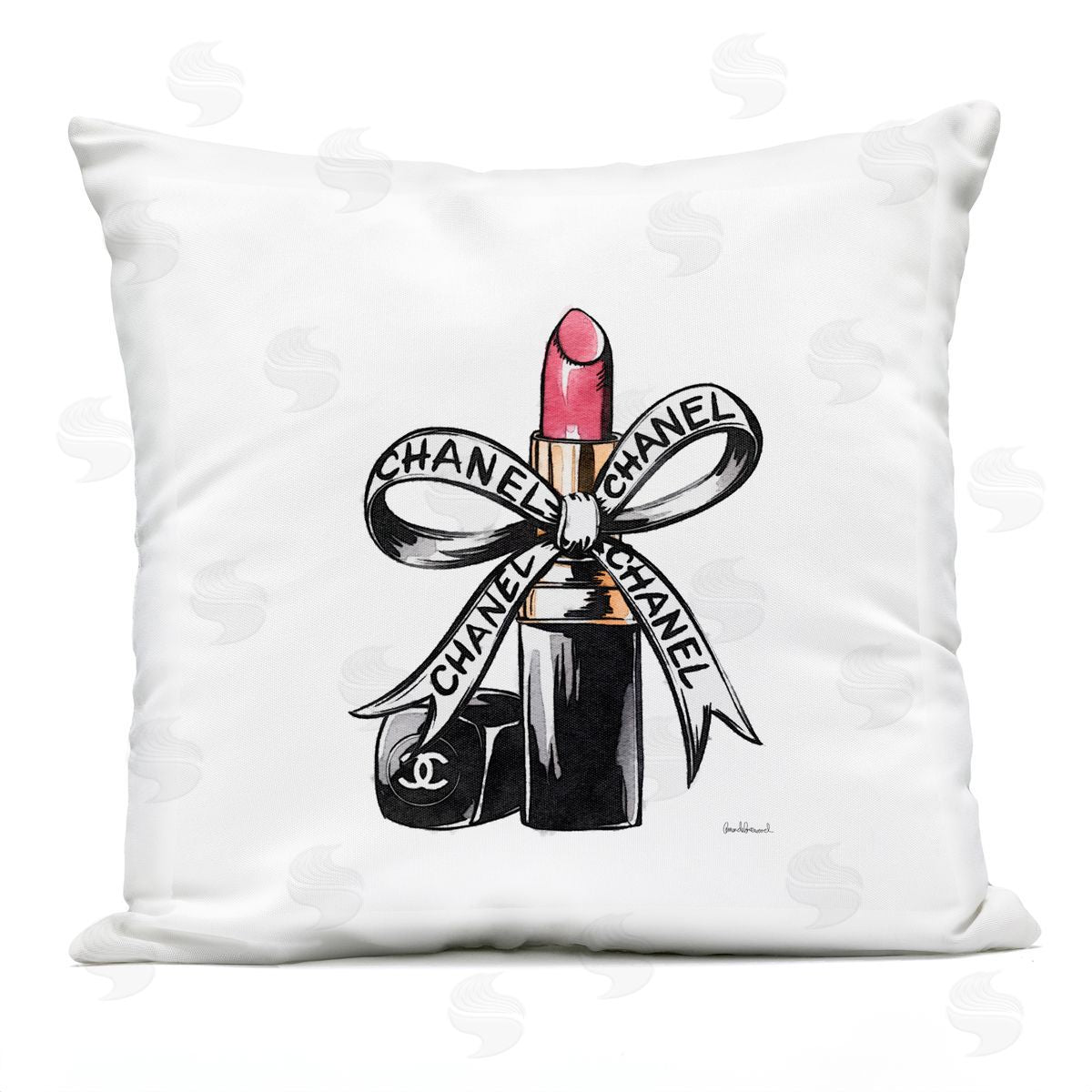 Amanda Greenwood Glam Brand Lipstick Ribbon Plush Polyester Art Print Pillow