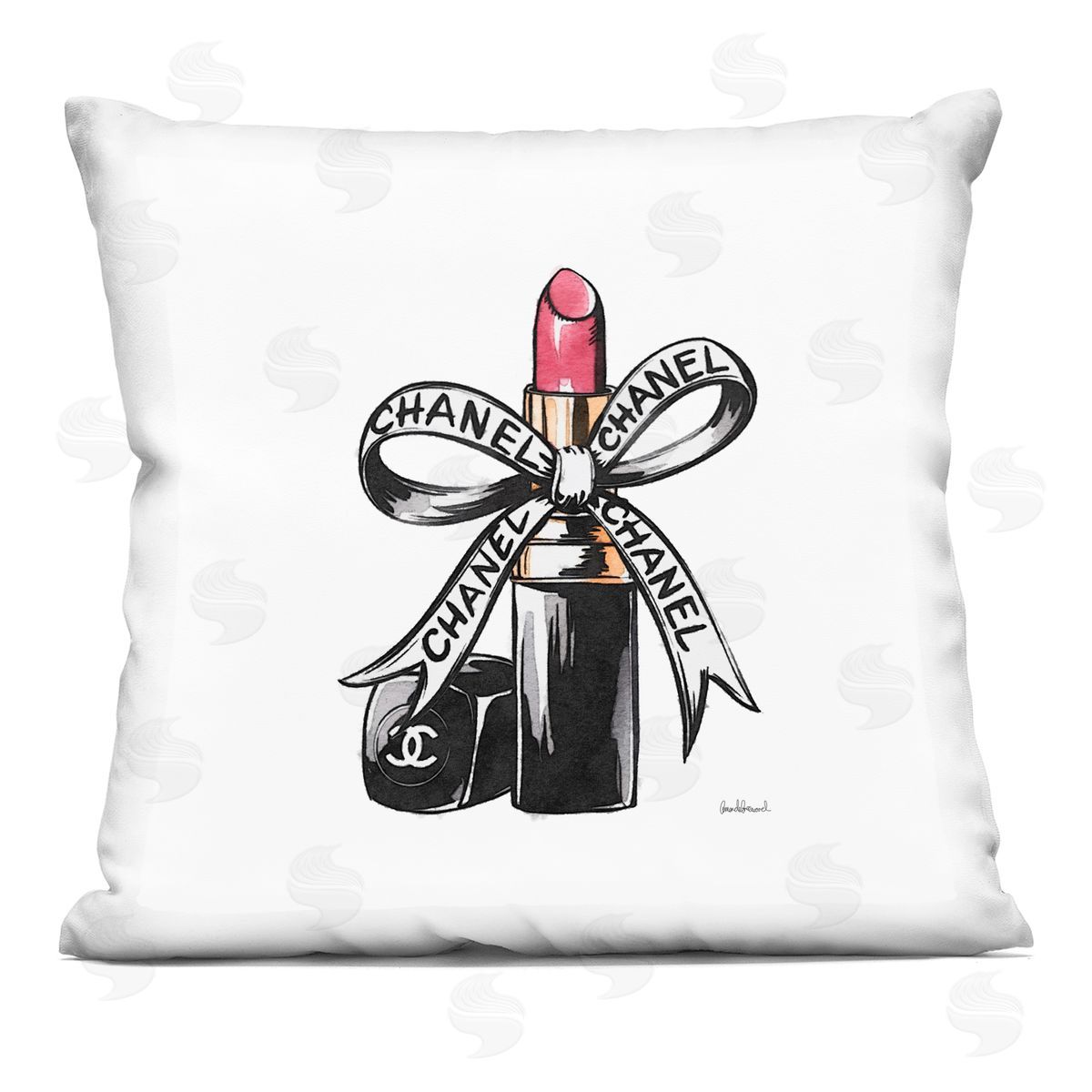 Amanda Greenwood Glam Brand Lipstick Ribbon Plush Polyester Art Print Pillow
