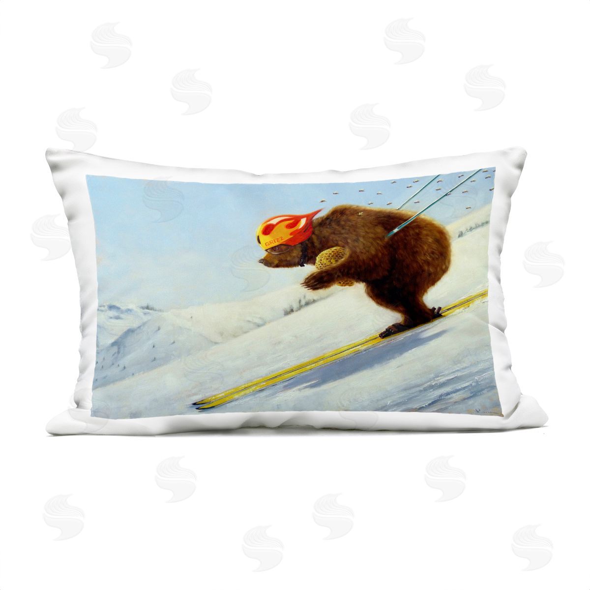 Lucia Heffernan The Heist Skiing Bear Plush Polyester Art Print Pillow