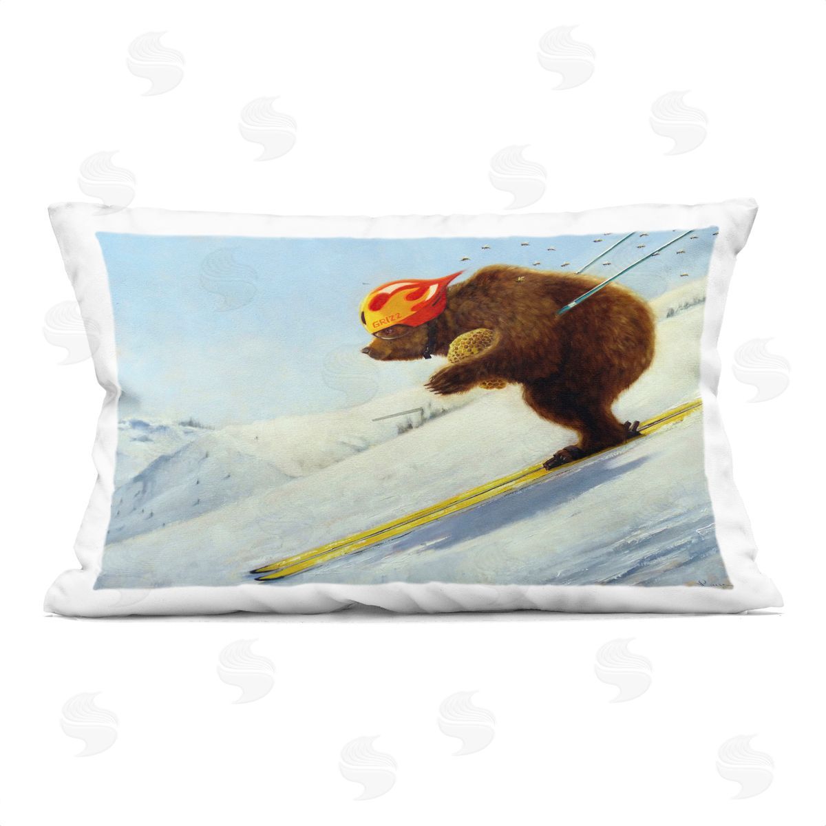 Lucia Heffernan The Heist Skiing Bear Plush Polyester Art Print Pillow