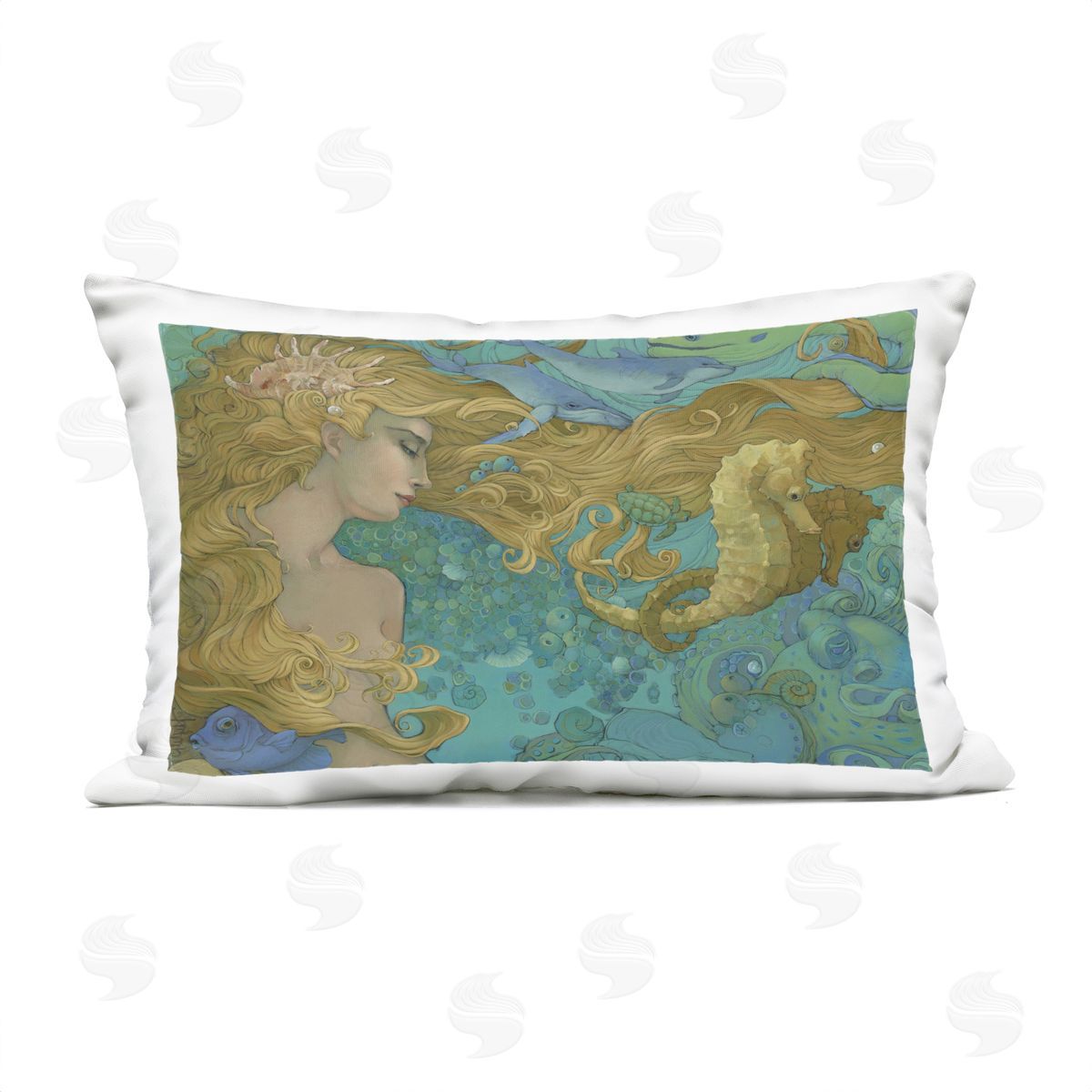 Christina P. Wyatt Mother Ocean Mermaid Portrait Plush Polyester Art Print Pillow