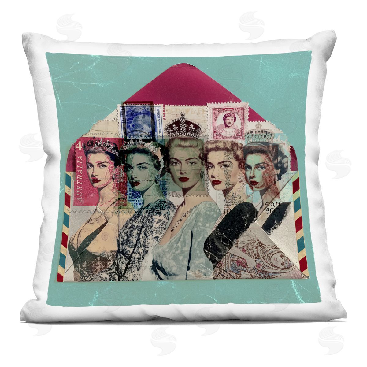Annabelle Hall Vintage Queens Postal Collection Plush Polyester Art Print Pillow