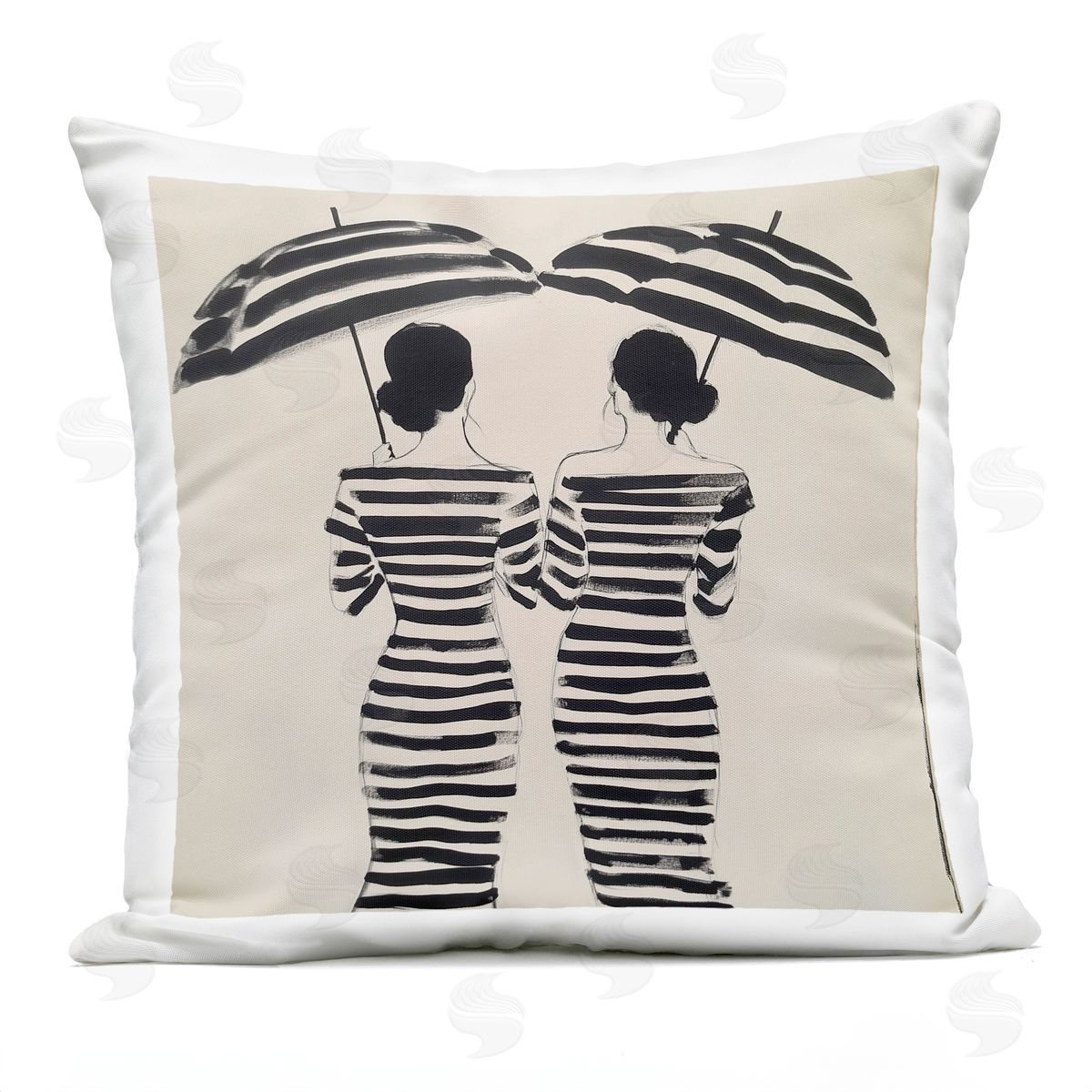 Annabelle Hall Two Women in Rain Stripes Plush Polyester Art Print Pillow
