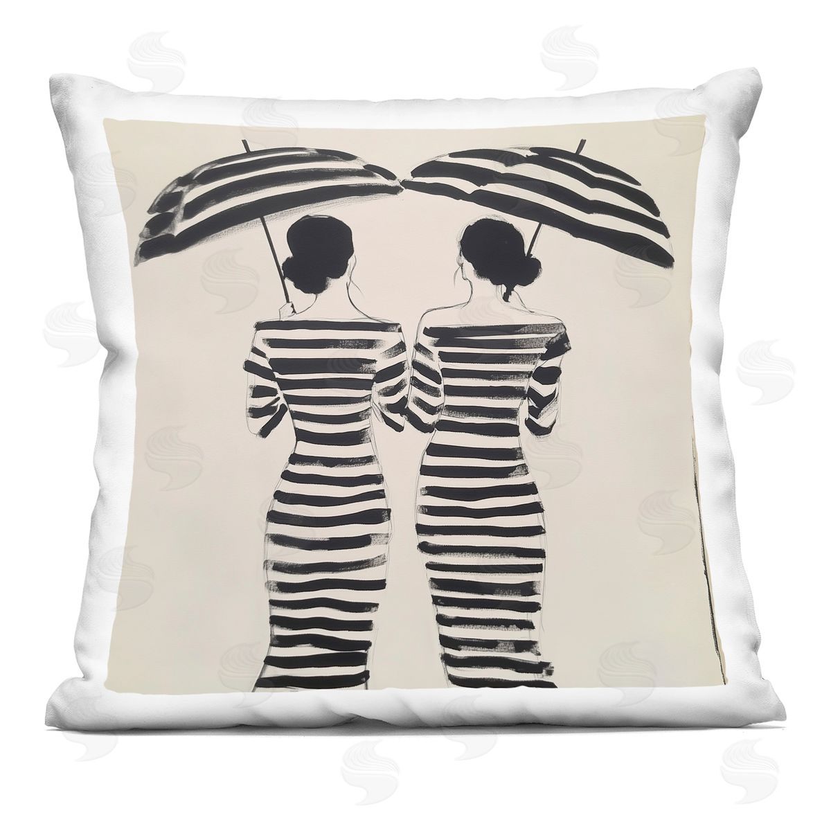 Annabelle Hall Two Women in Rain Stripes Plush Polyester Art Print Pillow