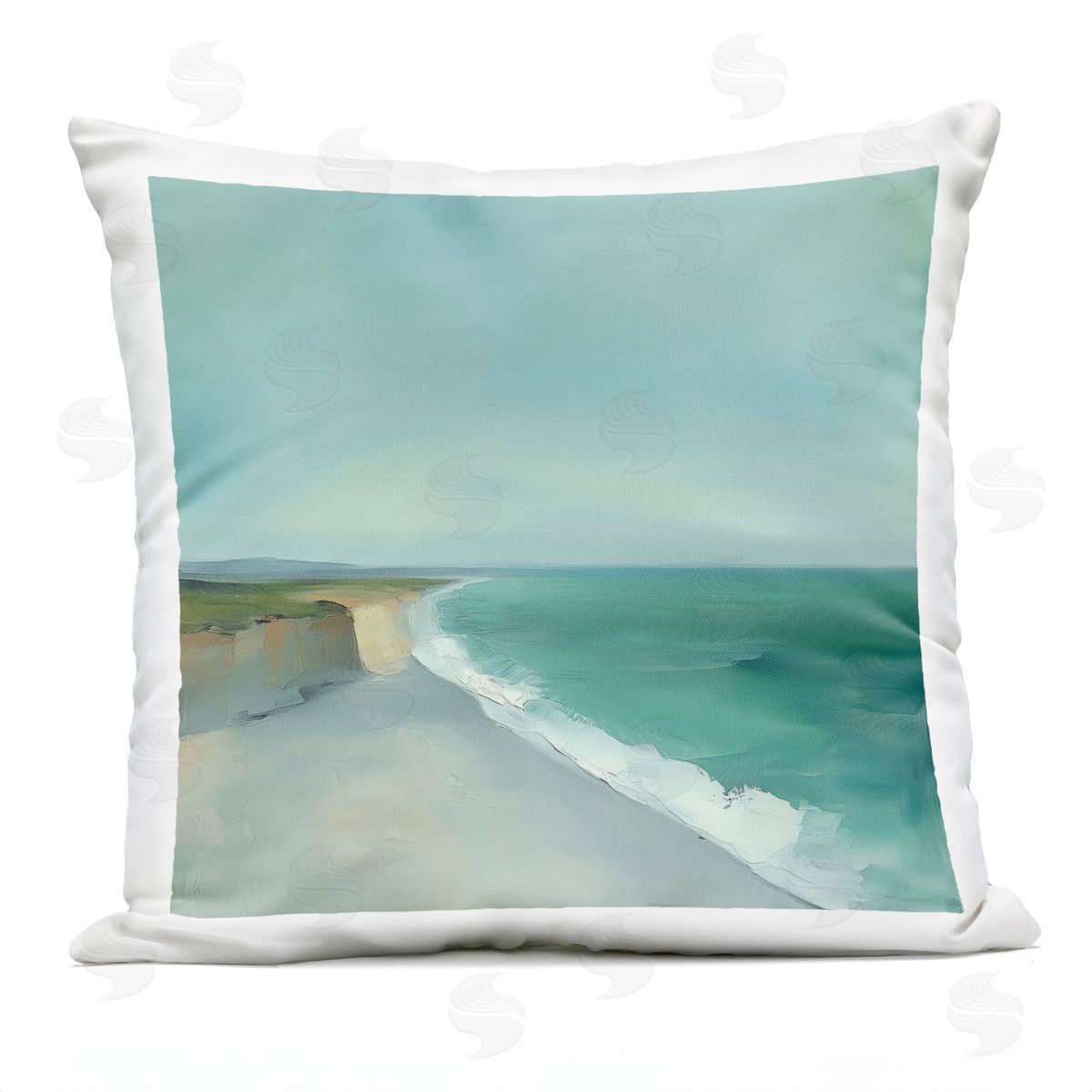 Annabelle Hall Turquoise Horizons Coast Landscape Plush Polyester Art Print Pillow