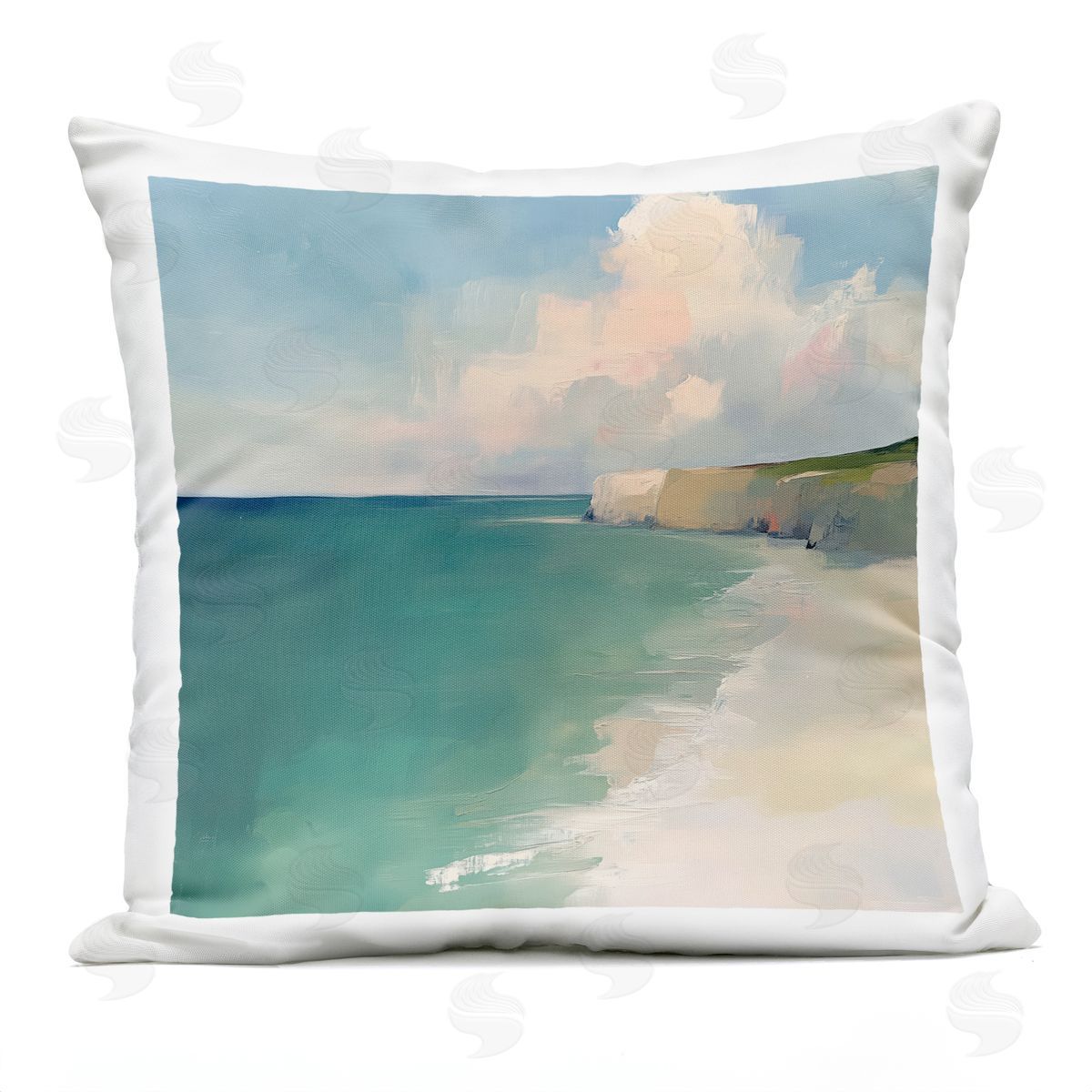 Annabelle Hall Turquoise Horizons Beach Landscape Plush Polyester Art Print Pillow