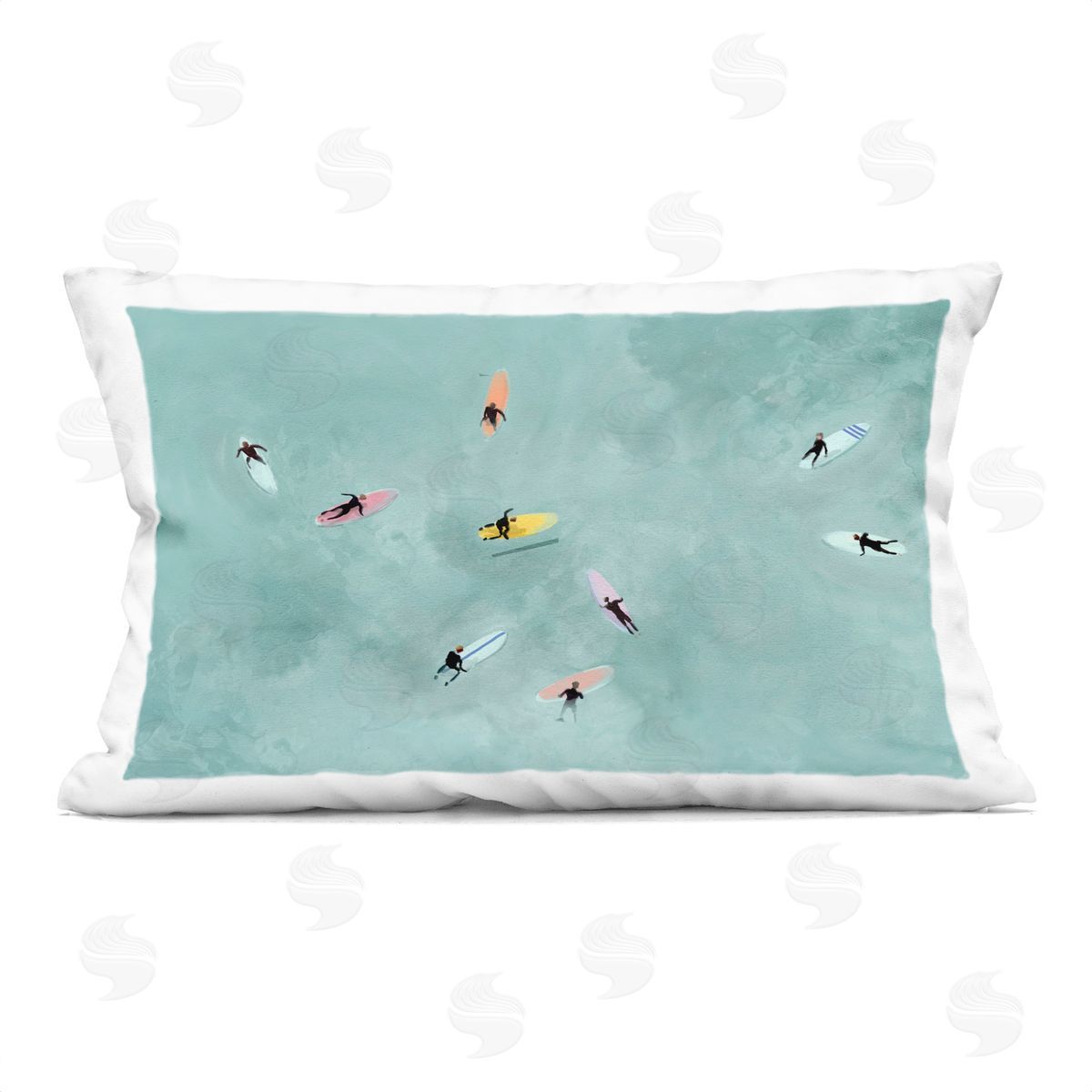 Lily K. Surfers Floating On Waves Plush Polyester Art Print Pillow