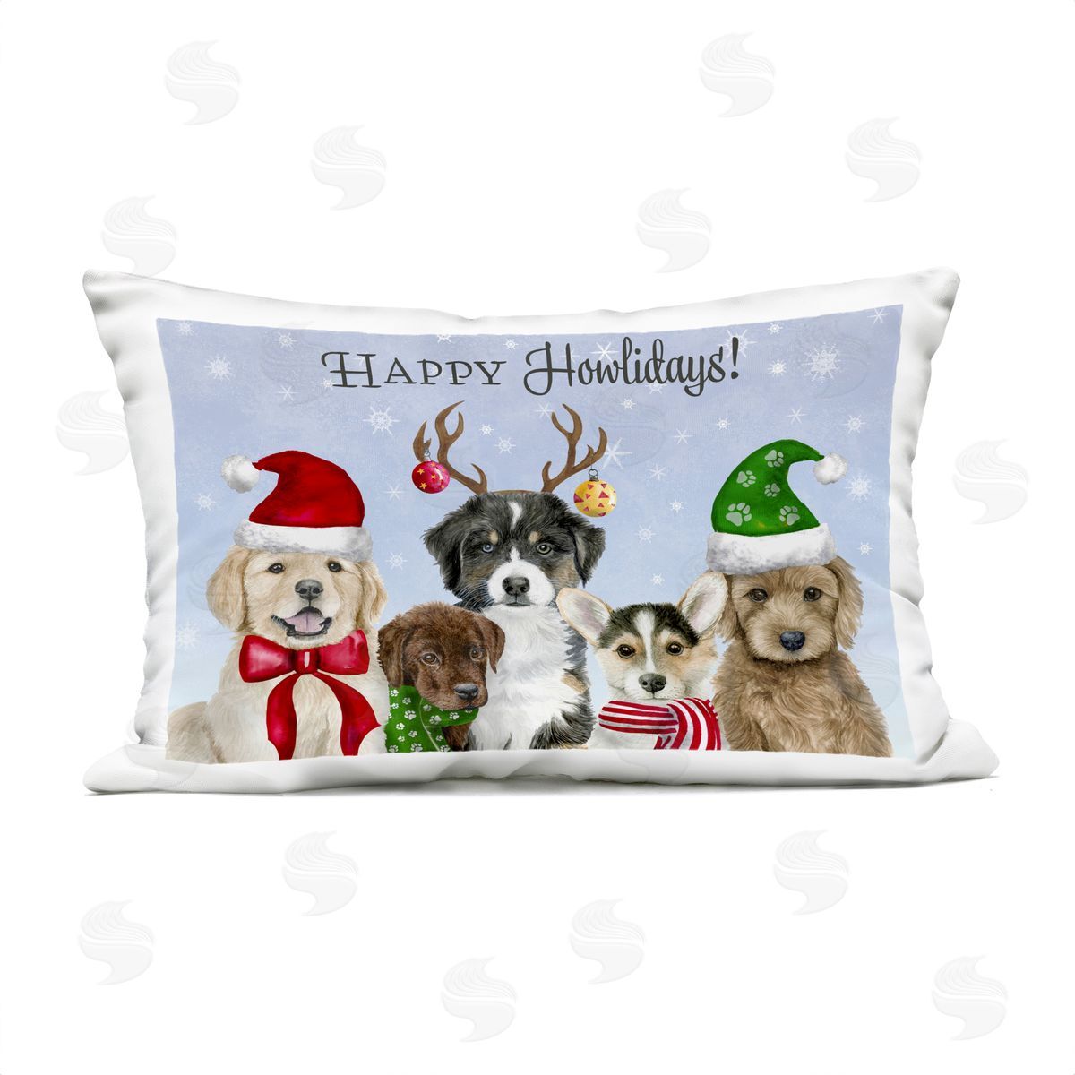 Brett Blumenthal Happy Howlidays Seasonal Puppies Plush Polyester Art Print Pillow
