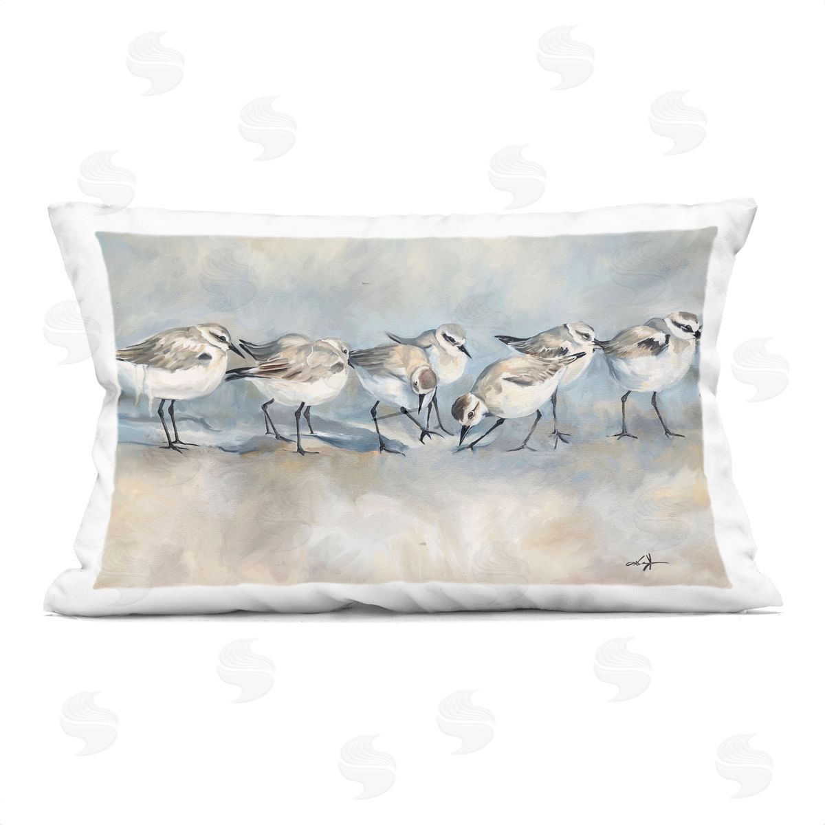 Ramona Murdock Shore Birds Lineup on Beach Plush Polyester Art Print Pillow