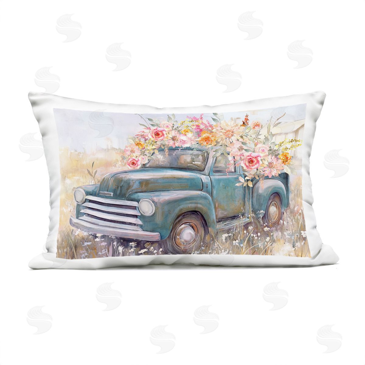 Nina Blue Country Cargo Flower Truck Plush Polyester Art Print Pillow