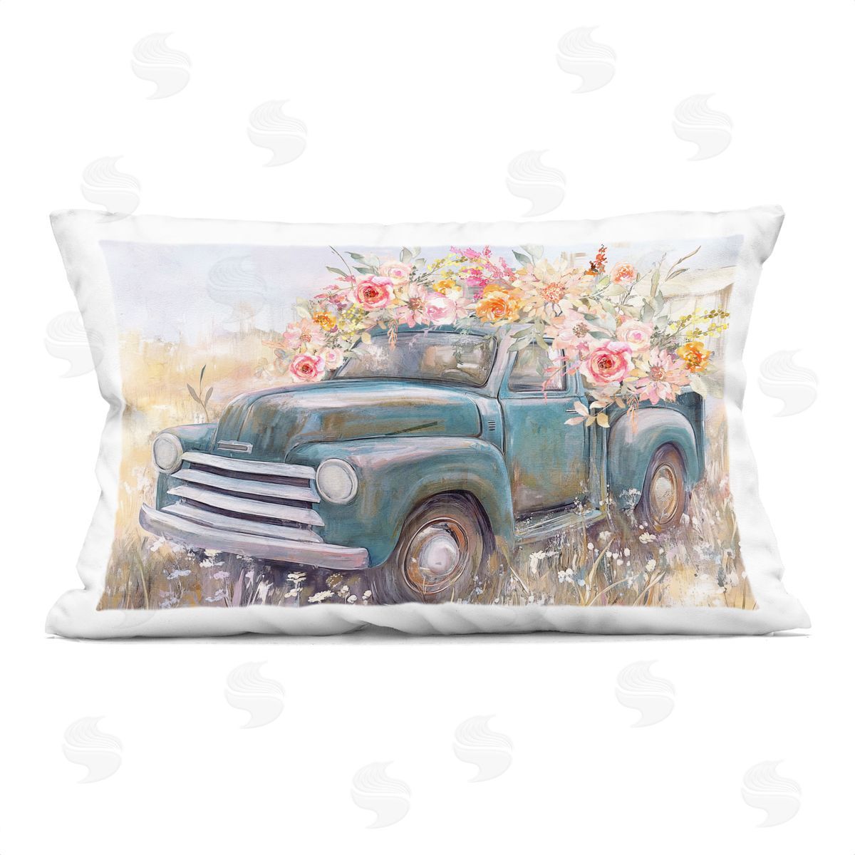 Nina Blue Country Cargo Flower Truck Plush Polyester Art Print Pillow