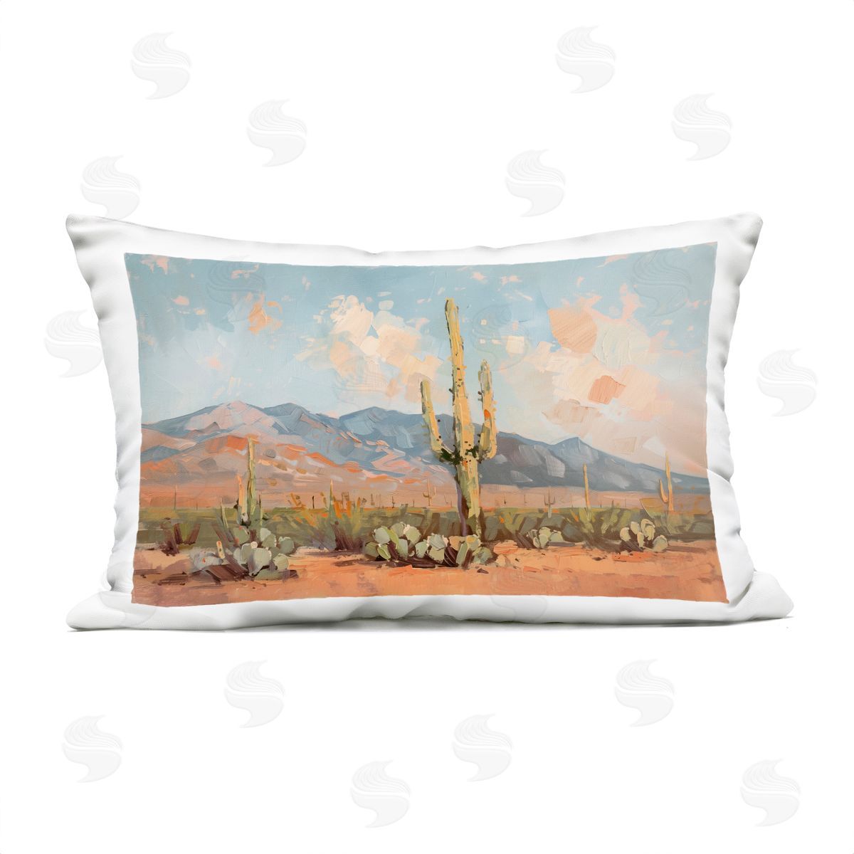 Nina Blue Pink Desert with Daubed Clouds Plush Polyester Art Print Pillow