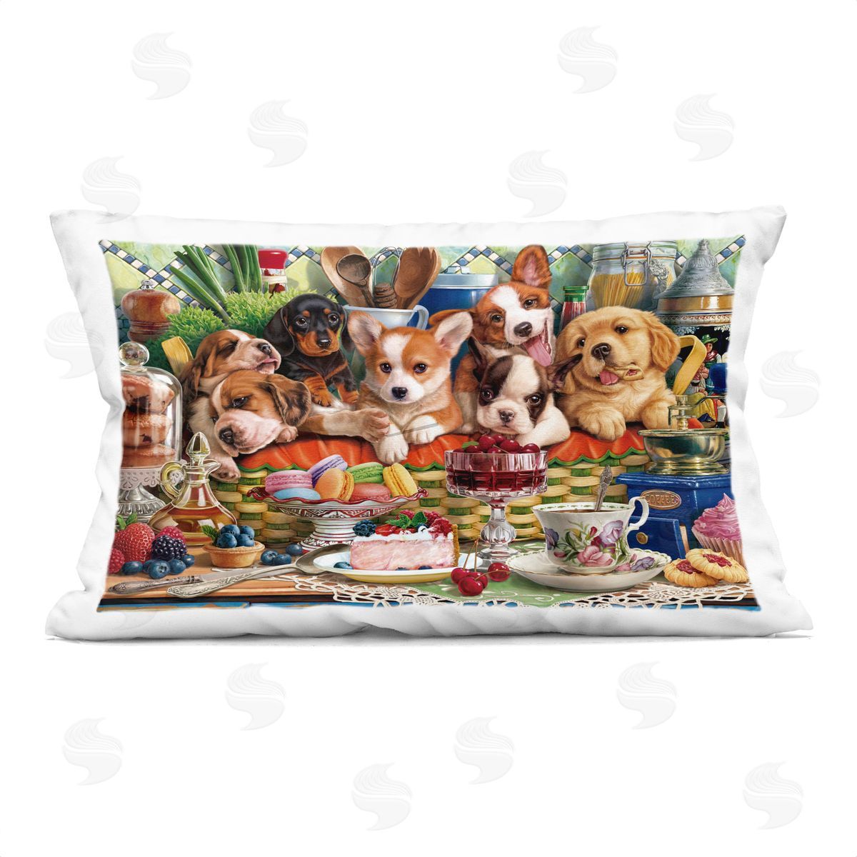 Image World Puppies In A Basket Plush Polyester Art Print Pillow