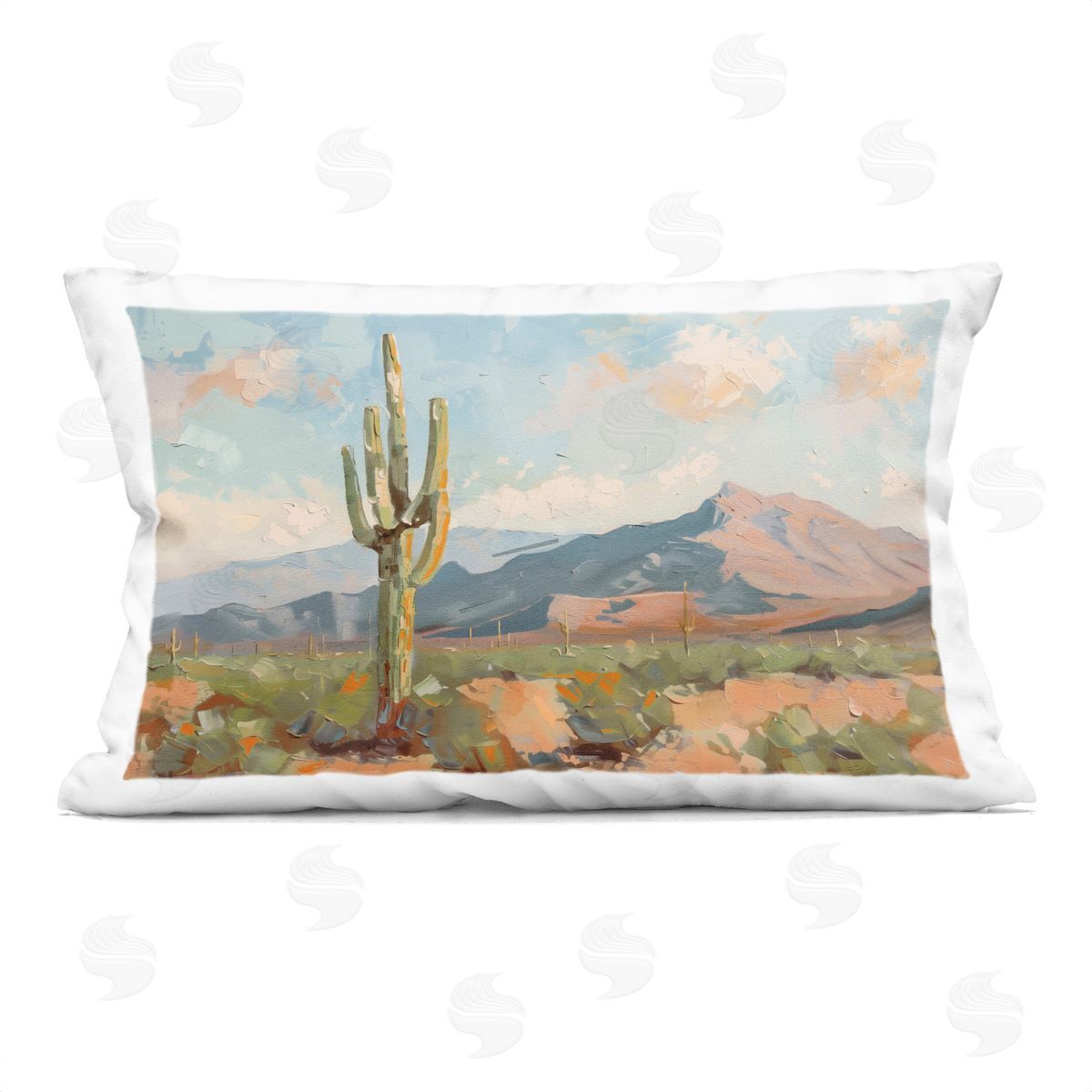 Nina Blue Pink Desert Distant Mountain Plush Polyester Art Print Pillow