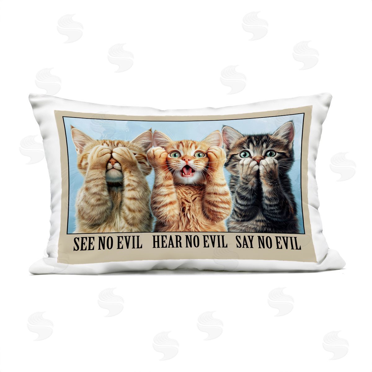 Jim Baldwin See No Evil Cats Plush Polyester Art Print Pillow