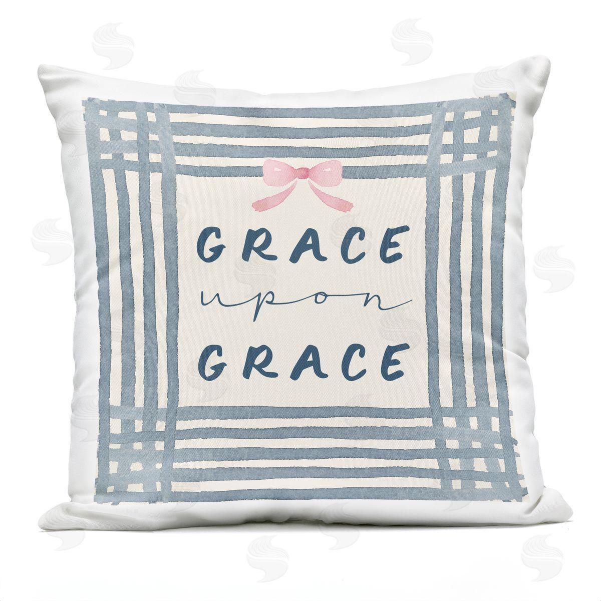Blue Chair Blessing Upon Grace with Pink Bow Plush Polyester Art Print Pillow