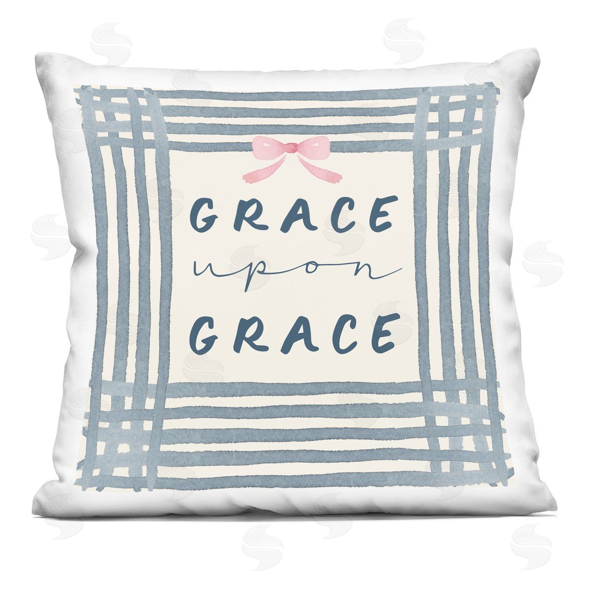 Blue Chair Blessing Upon Grace with Pink Bow Plush Polyester Art Print Pillow