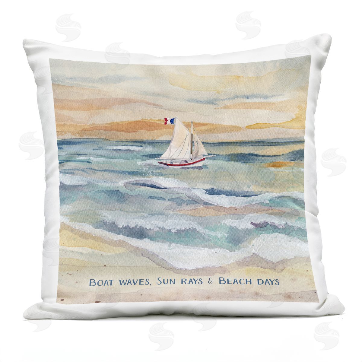 Audrey Jeanne Roberts Boat Waves Sun Rays Beach Days Plush Polyester Art Print Pillow