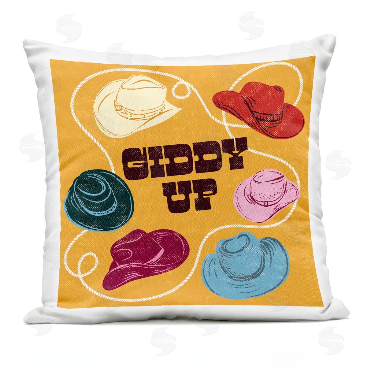 Diane Labombarbe Giddy Up Cowboy Hats & Lasso Plush Polyester Art Print Pillow
