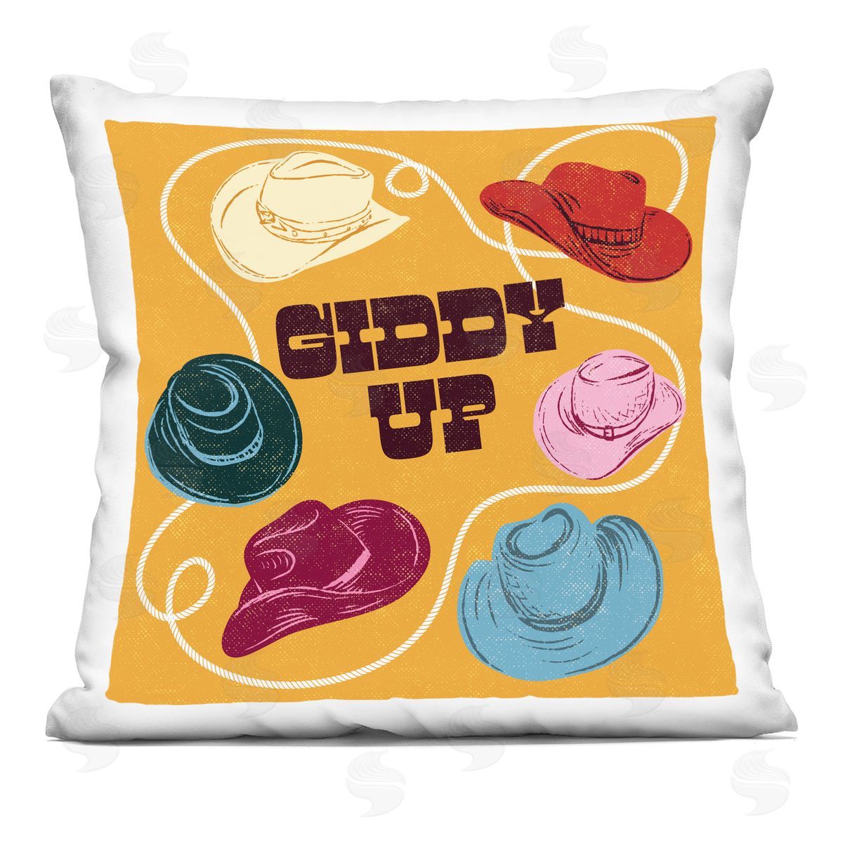 Diane Labombarbe Giddy Up Cowboy Hats & Lasso Plush Polyester Art Print Pillow