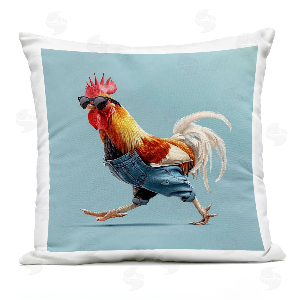 Jim Baldwin Rooster Run with Sunglasses Plush Polyester Art Print Pillow
