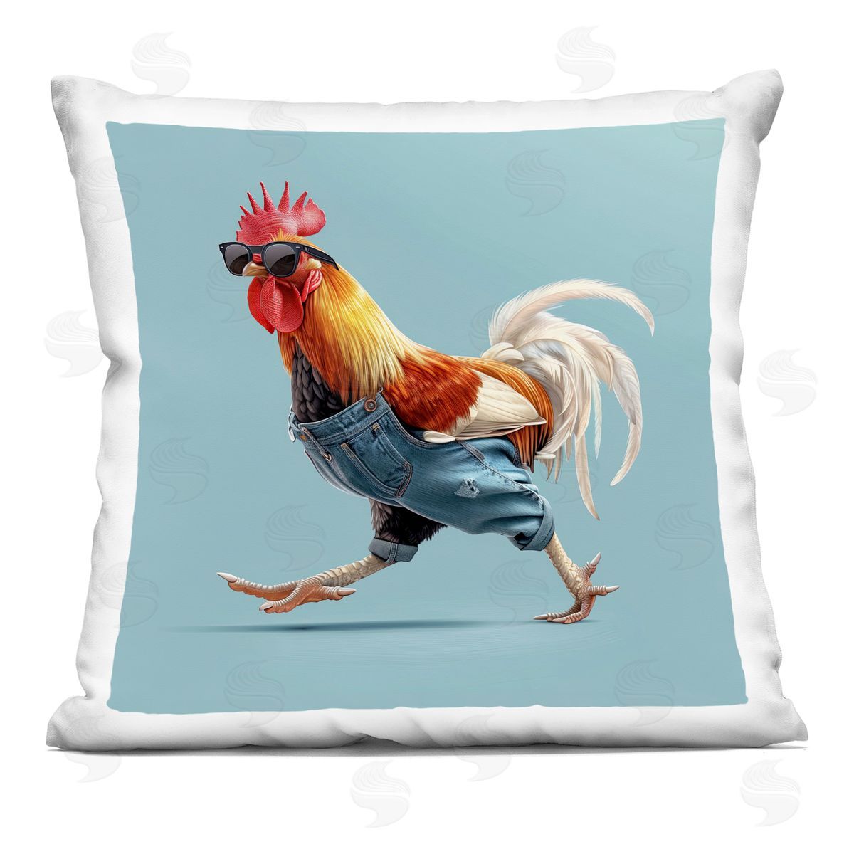 Jim Baldwin Rooster Run with Sunglasses Plush Polyester Art Print Pillow