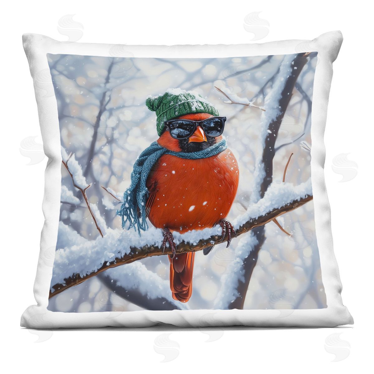 Jim Baldwin Christmas Cool Cardinal Plush Polyester Art Print Pillow