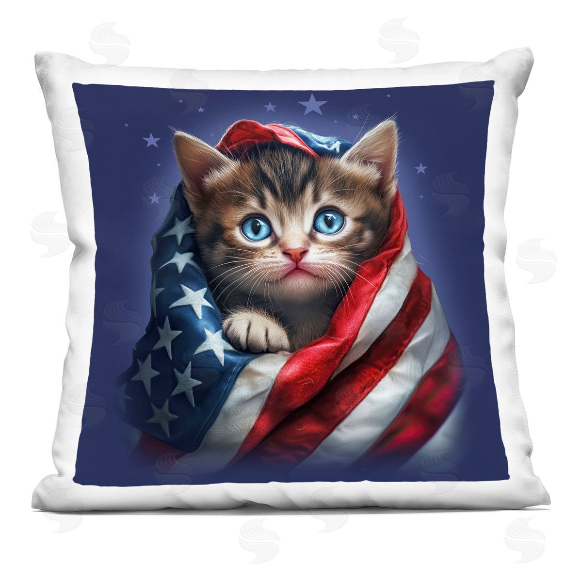 Jim Baldwin Patriotic Kitten Flag Plush Polyester Art Print Pillow