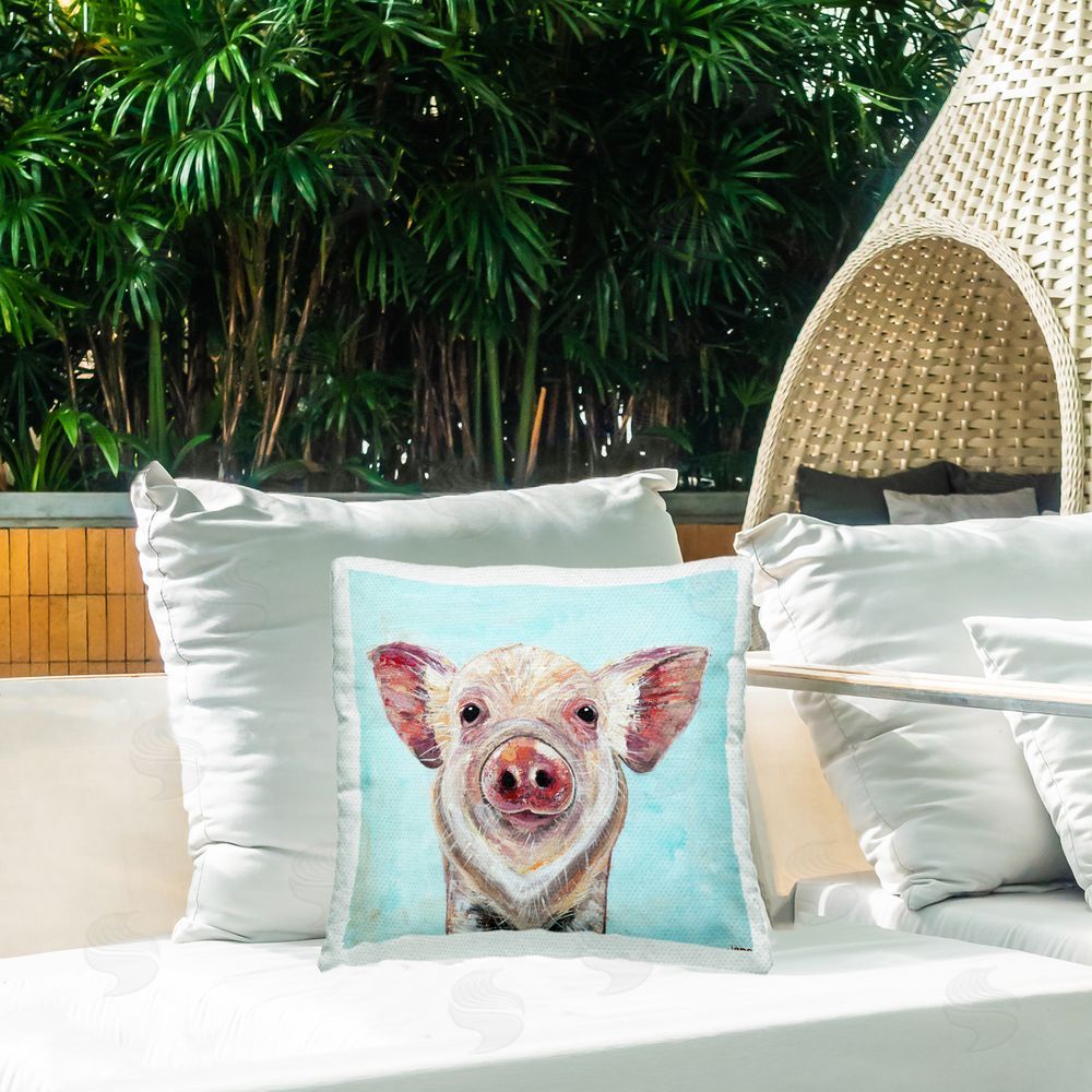 Jennifer Seeley Babe Screen Piglet Outdoor Square Pillow on Patio