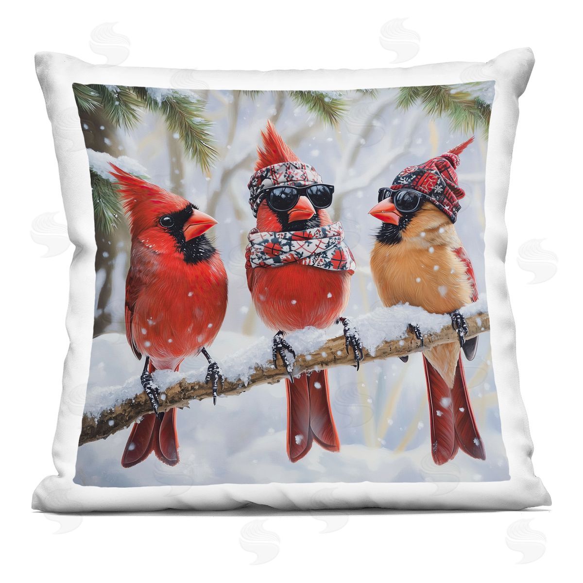 Jim Baldwin Row of Cool Cardinals Plush Polyester Art Print Pillow