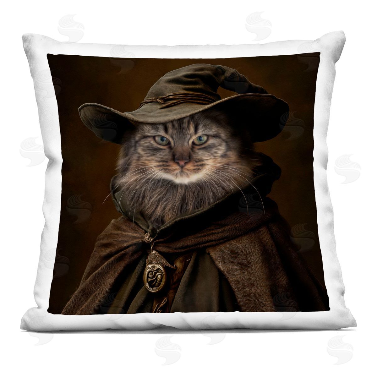 Kelley Parker Whiskered Wizardry Cat Plush Polyester Art Print Pillow