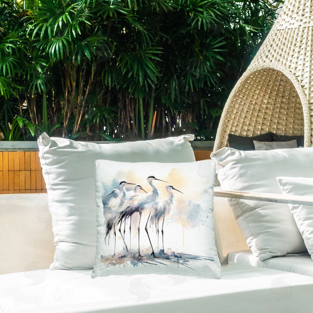 Sally Kaye Barlow/Makaio Design Coastal Serenity Sea Birds Outdoor Square Pillow on Patio