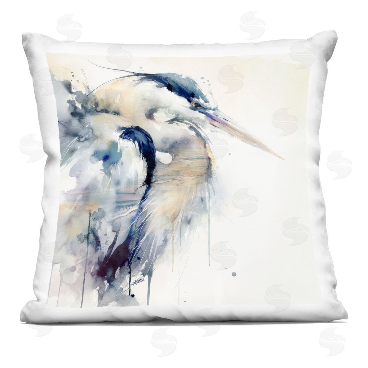Sally Kaye Barlow/Makaio Design Coastal Serenity Blue Heron Indoor Printed Pillow Art