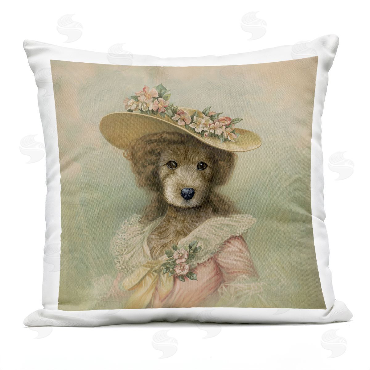 Brett Blumenthal Vintage Feminine Dog with Hat Plush Polyester Art Print Pillow