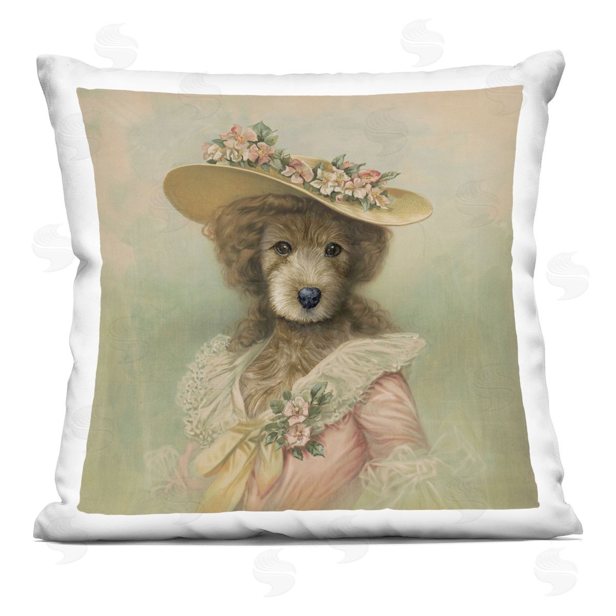 Brett Blumenthal Vintage Feminine Dog with Hat Plush Polyester Art Print Pillow