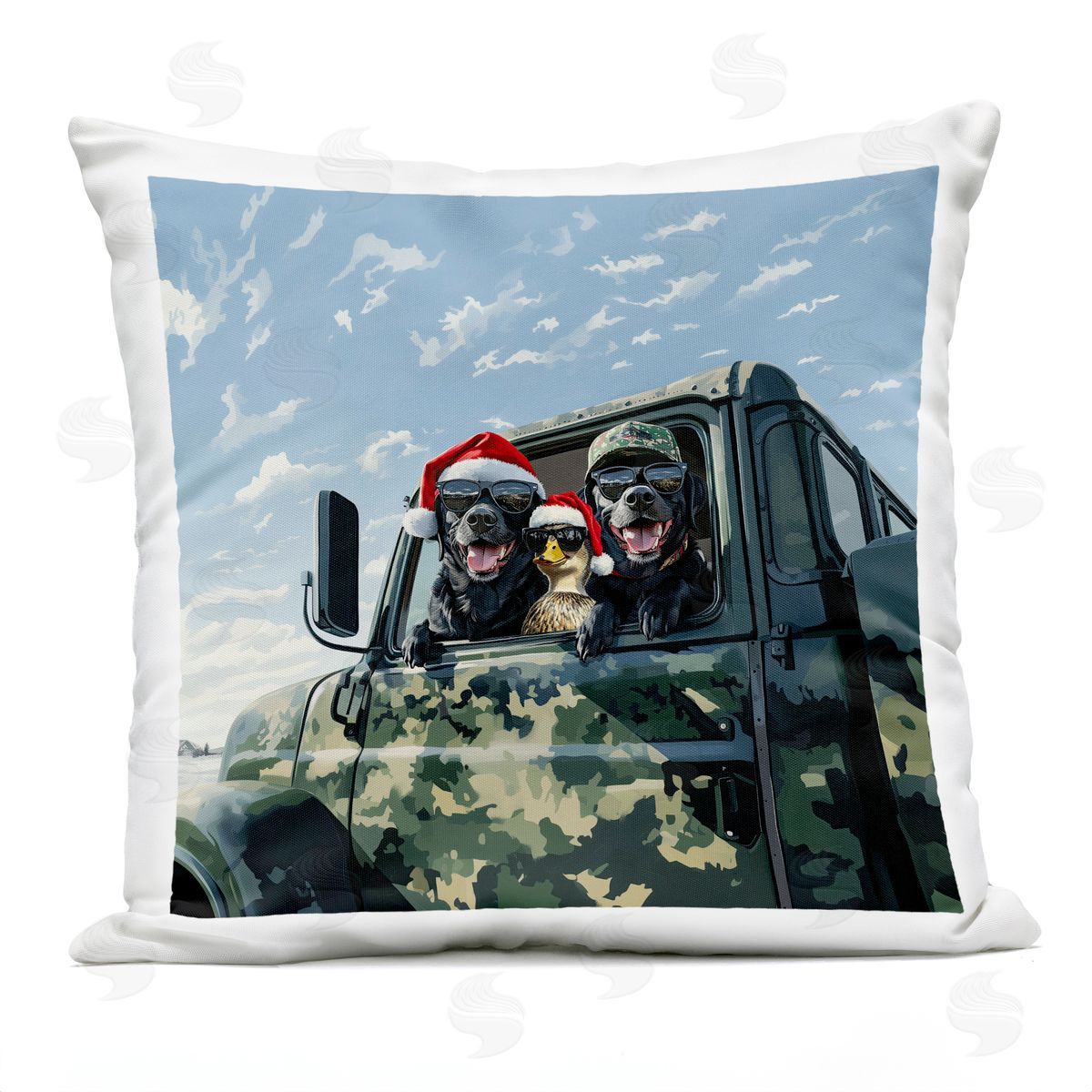 Jim Baldwin Santa Dogs & Duck Plush Polyester Art Print Pillow