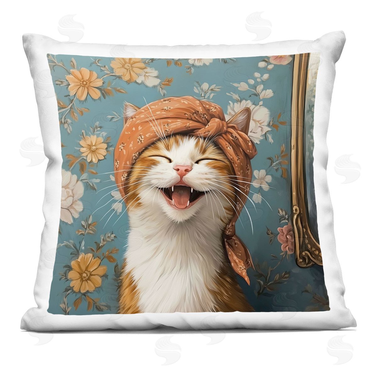Jim Baldwin Laughing Cat with Headband Plush Polyester Art Print Pillow