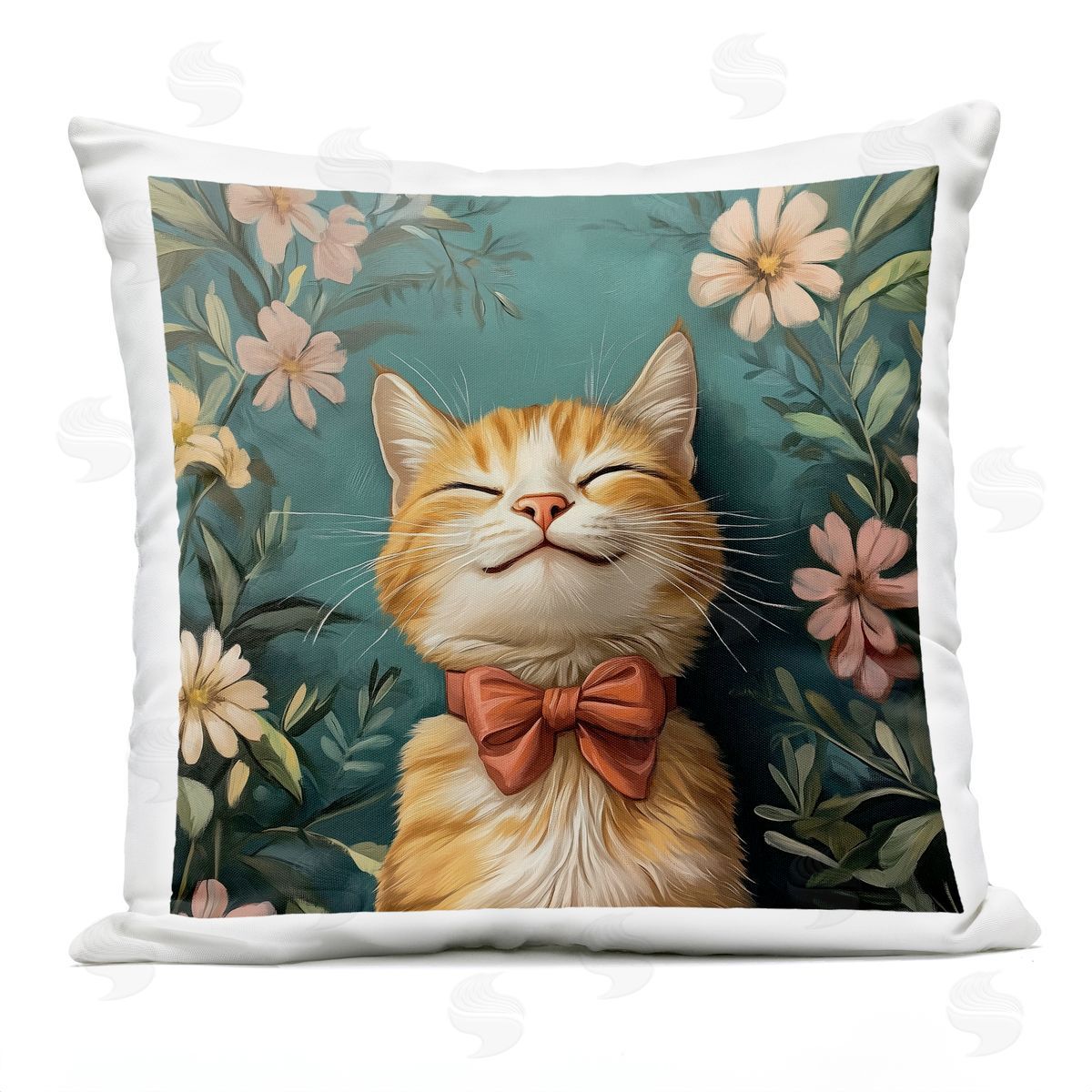 Jim Baldwin Happy Cat Surrounded with Daisies Plush Polyester Art Print Pillow