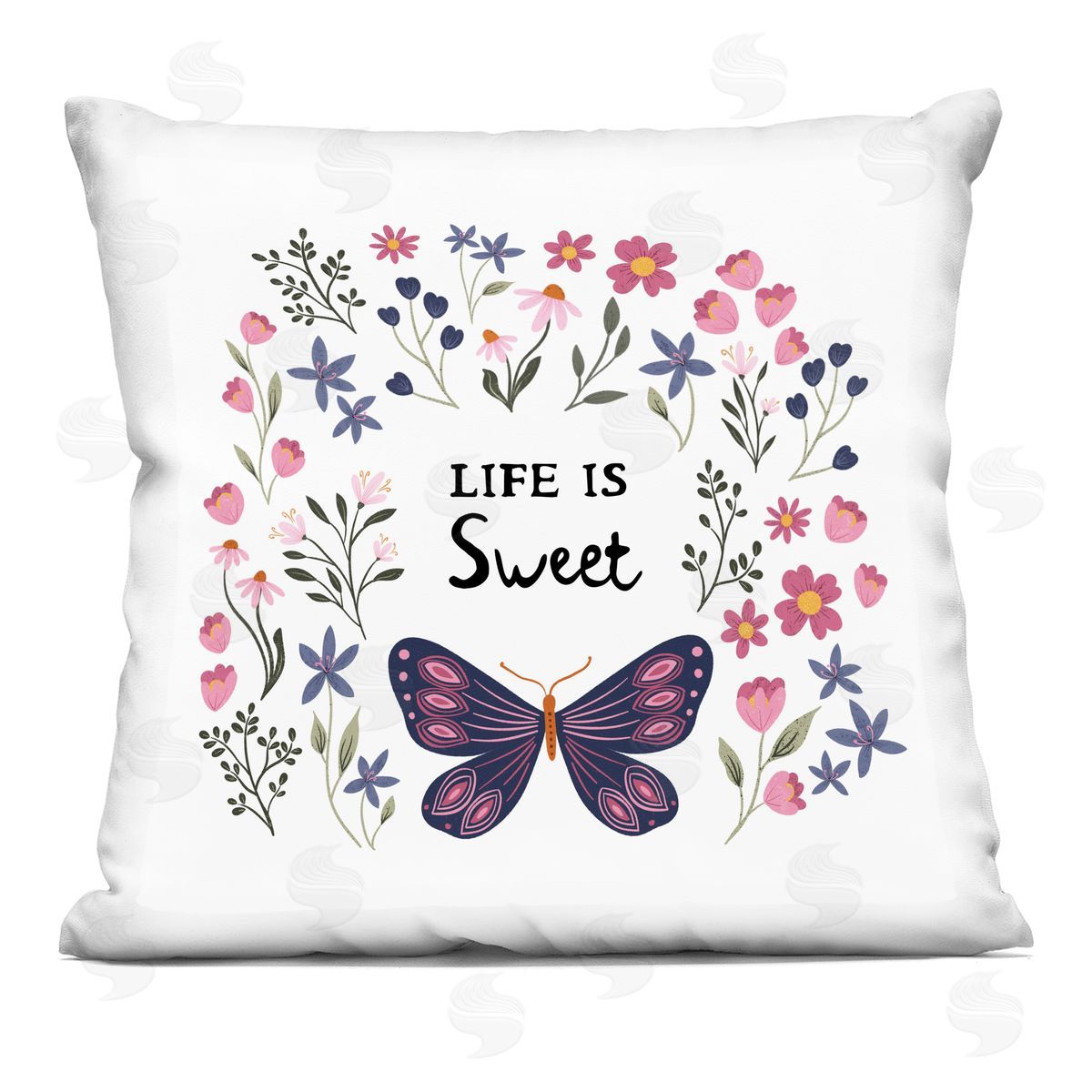 JJ Design House LLC Life Is Sweet Floral Butterfly Plush Polyester Art Print Pillow