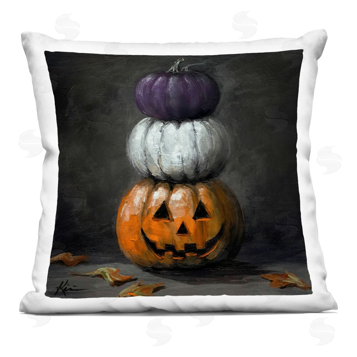Lindsay Kivi Fine Art Vintage Halloween Pumpkin Stack Plush Polyester Art Print Pillow