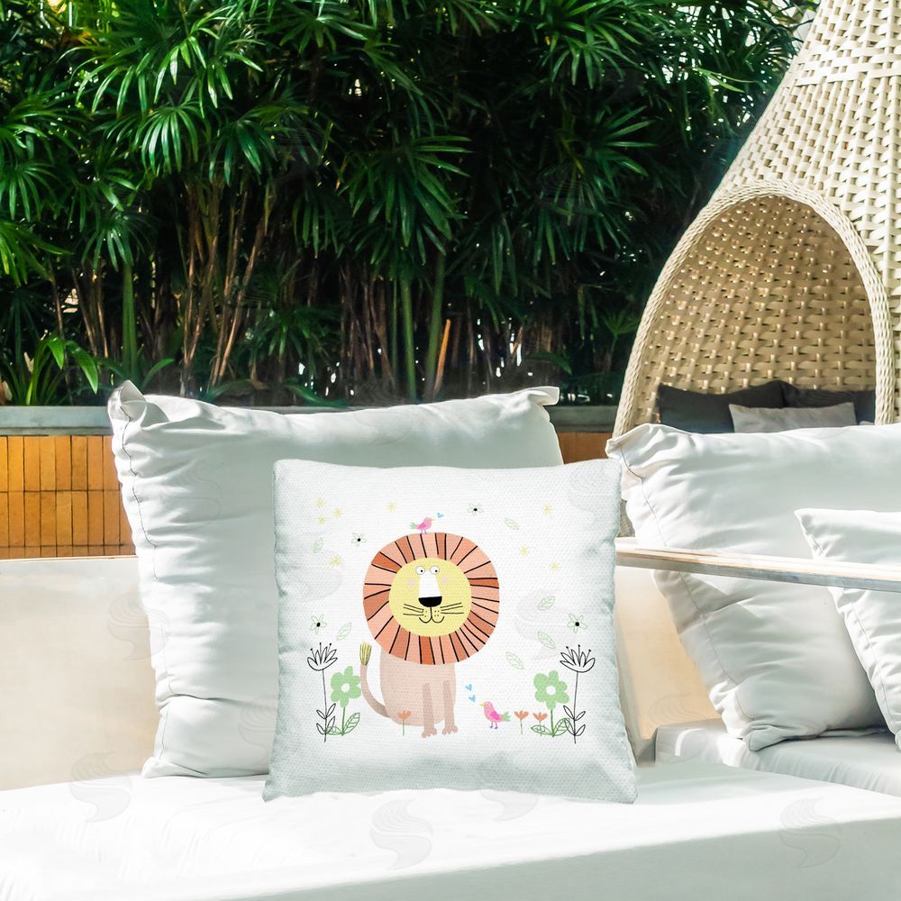 Carla Daly Floral Baby Lion Illustration Outdoor Square Pillow on Patio