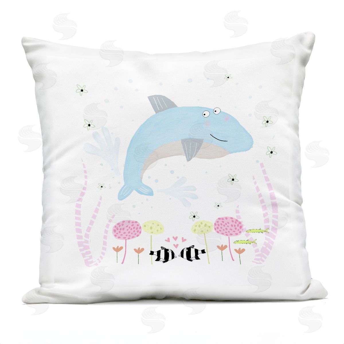 Carla Daly Baby Dolphin & Flowers Outdoor Printed Pillow