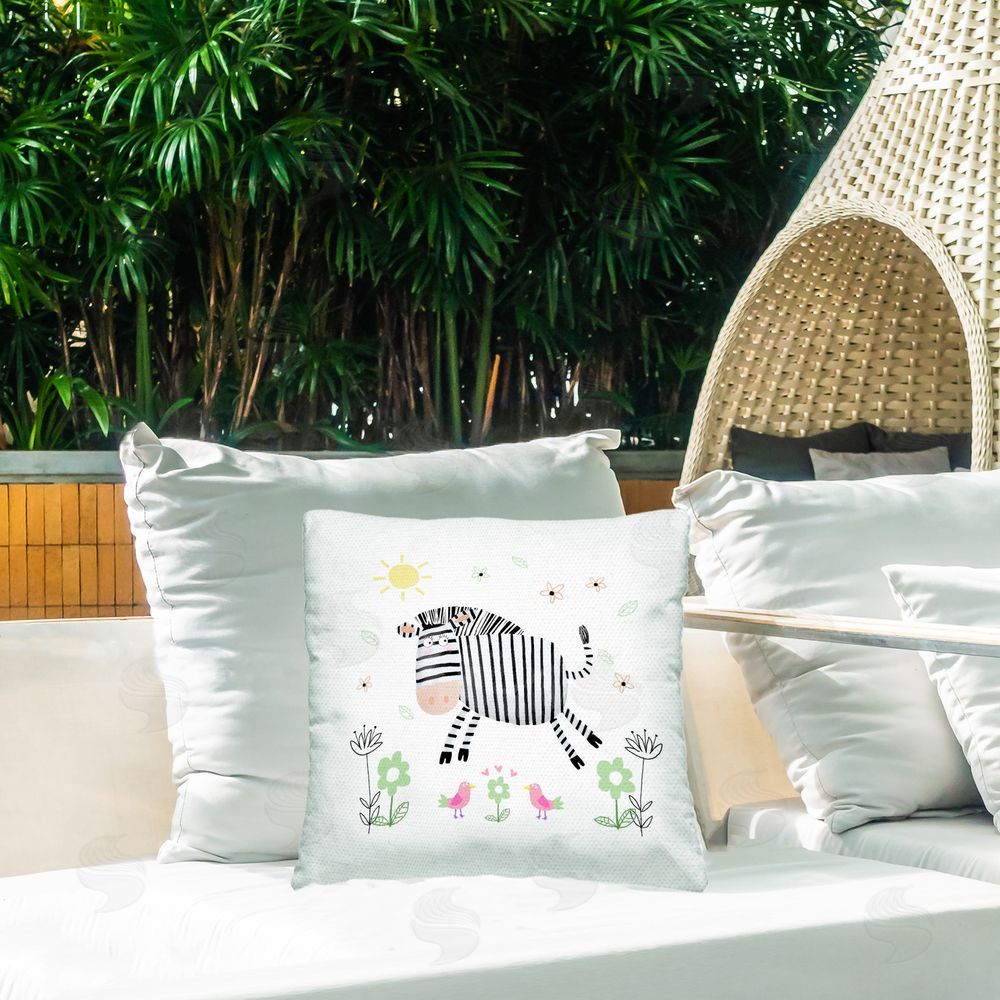 Carla Daly Floral Baby Zebra Illustration Outdoor Square Pillow on Patio