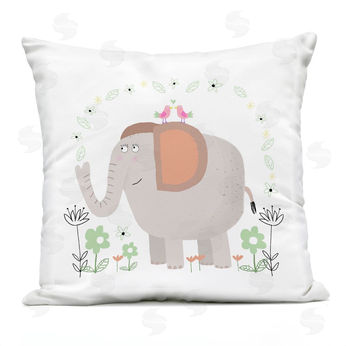 Carla Daly Floral Baby Elephant Illustration Outdoor Printed Pillow