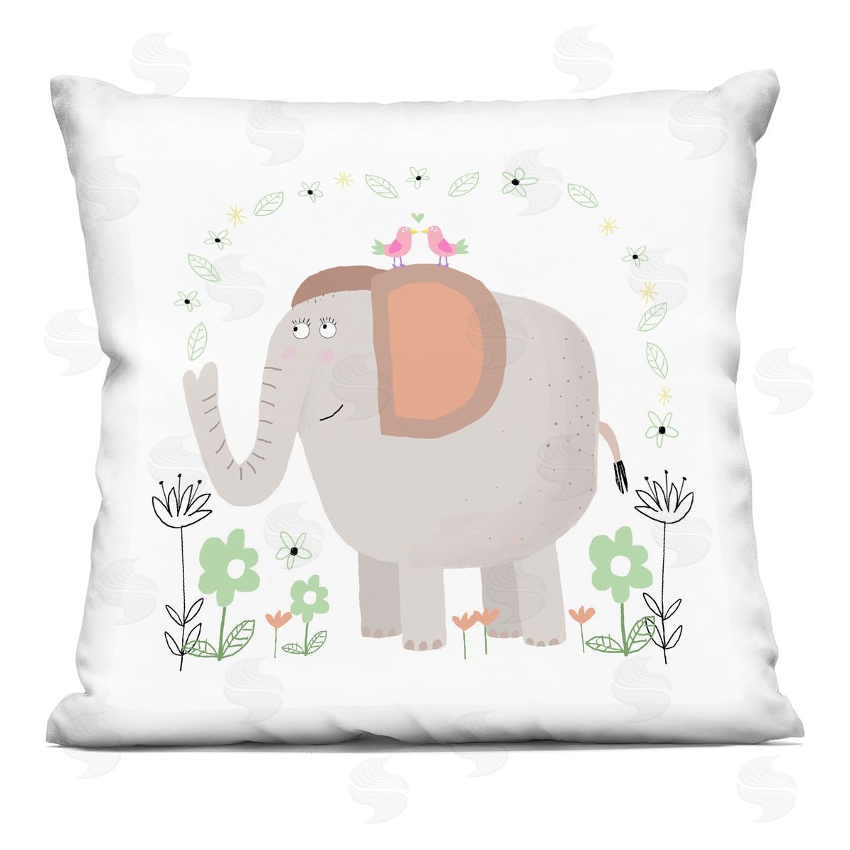 Carla Daly Floral Baby Elephant Illustration Indoor Printed Pillow Art