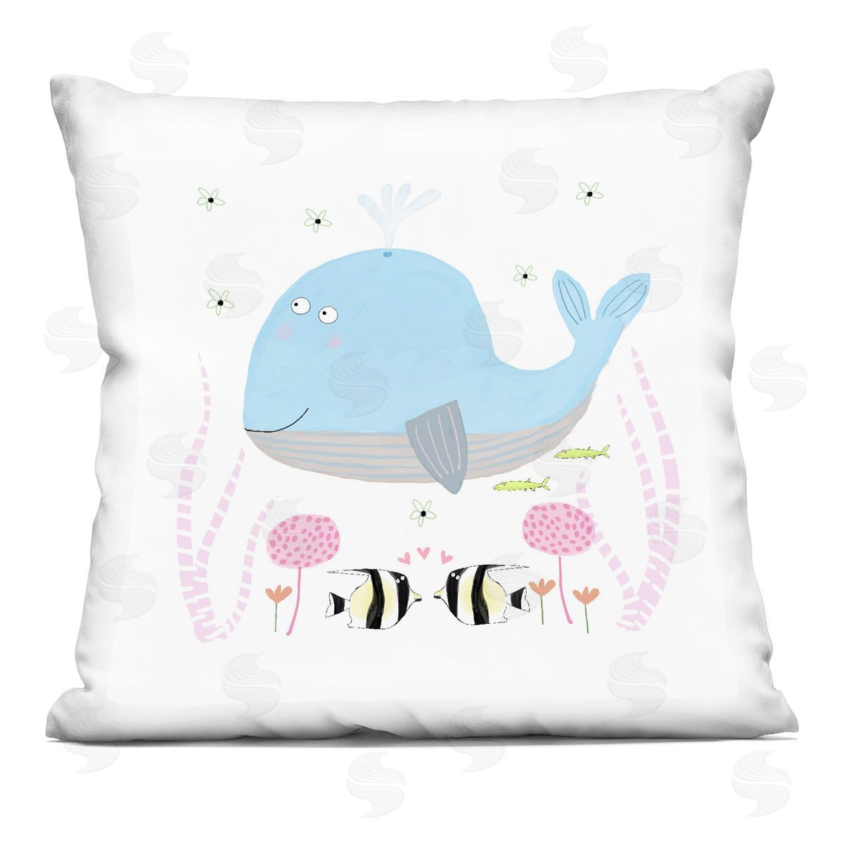 Carla Daly Baby Whale & Flowers Indoor Printed Pillow Art