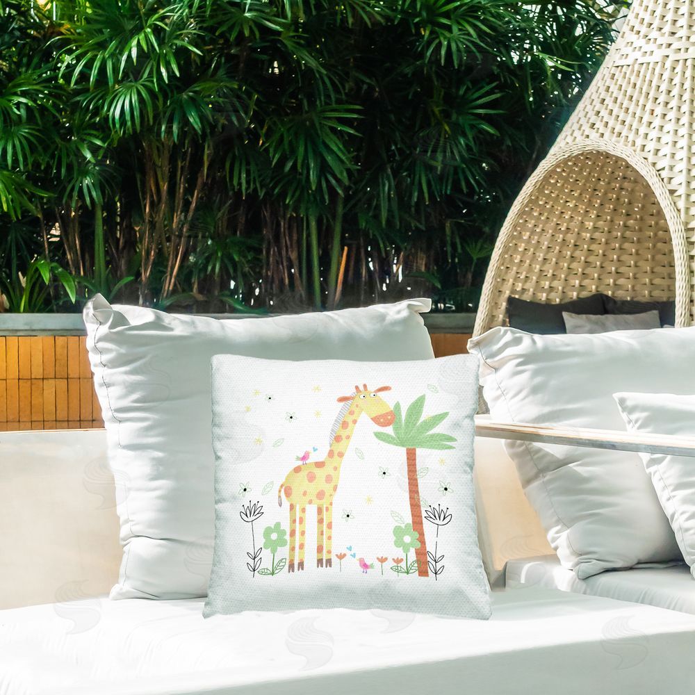 Carla Daly Floral Baby Giraffe Illustration Outdoor Square Pillow on Patio
