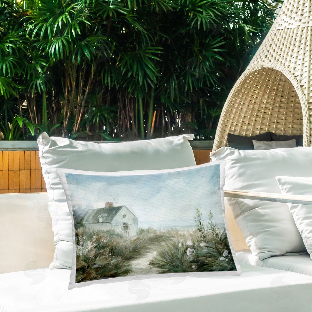 Danhui Nai Windswept Cottage by Sea Outdoor Rectangular Pillow on Patio