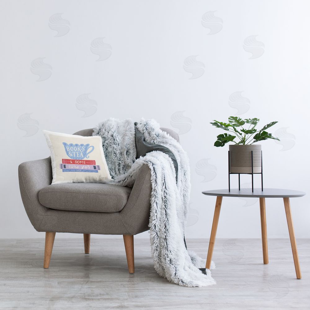 Becky Thorns Books Tea Time For Me Indoor Square Pillow on Chair